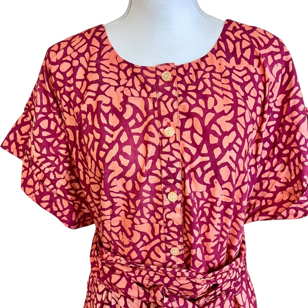 SIKA Anthropologie Mosaic Dress Size 26 W Batik Print Tie Belt Short Sleeve - Picture 7 of 14